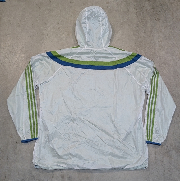 Seattle Sounders 2014 Rain Jacket Mens 2XL Full Zip Hooded White Green Adidas - Picture 5 of 8